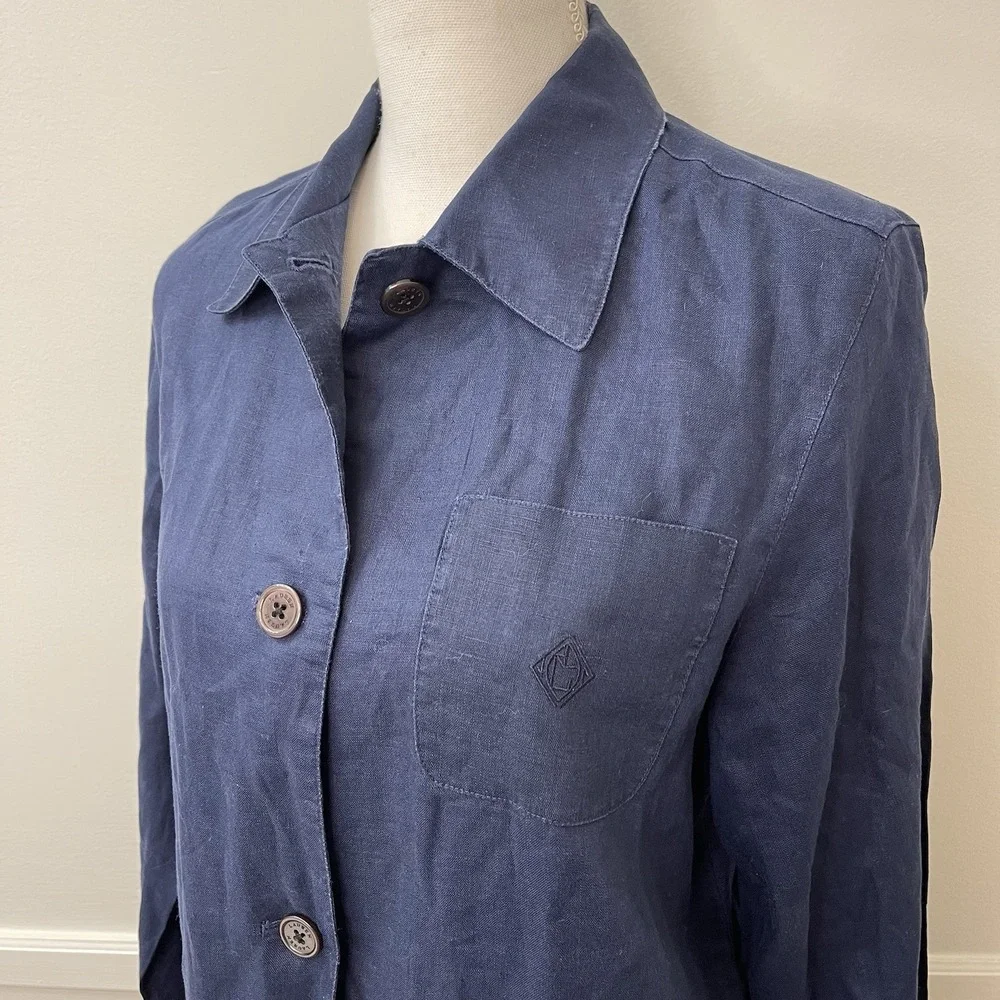 Lauren Ralph Lauren Women's Navy Linen Jacket Size Medium Petite